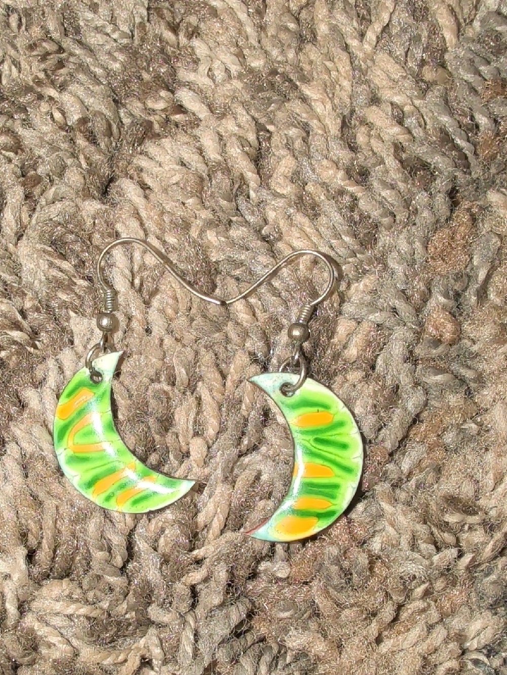 Boho Green Crescent Copper Moon Dangle Earrings